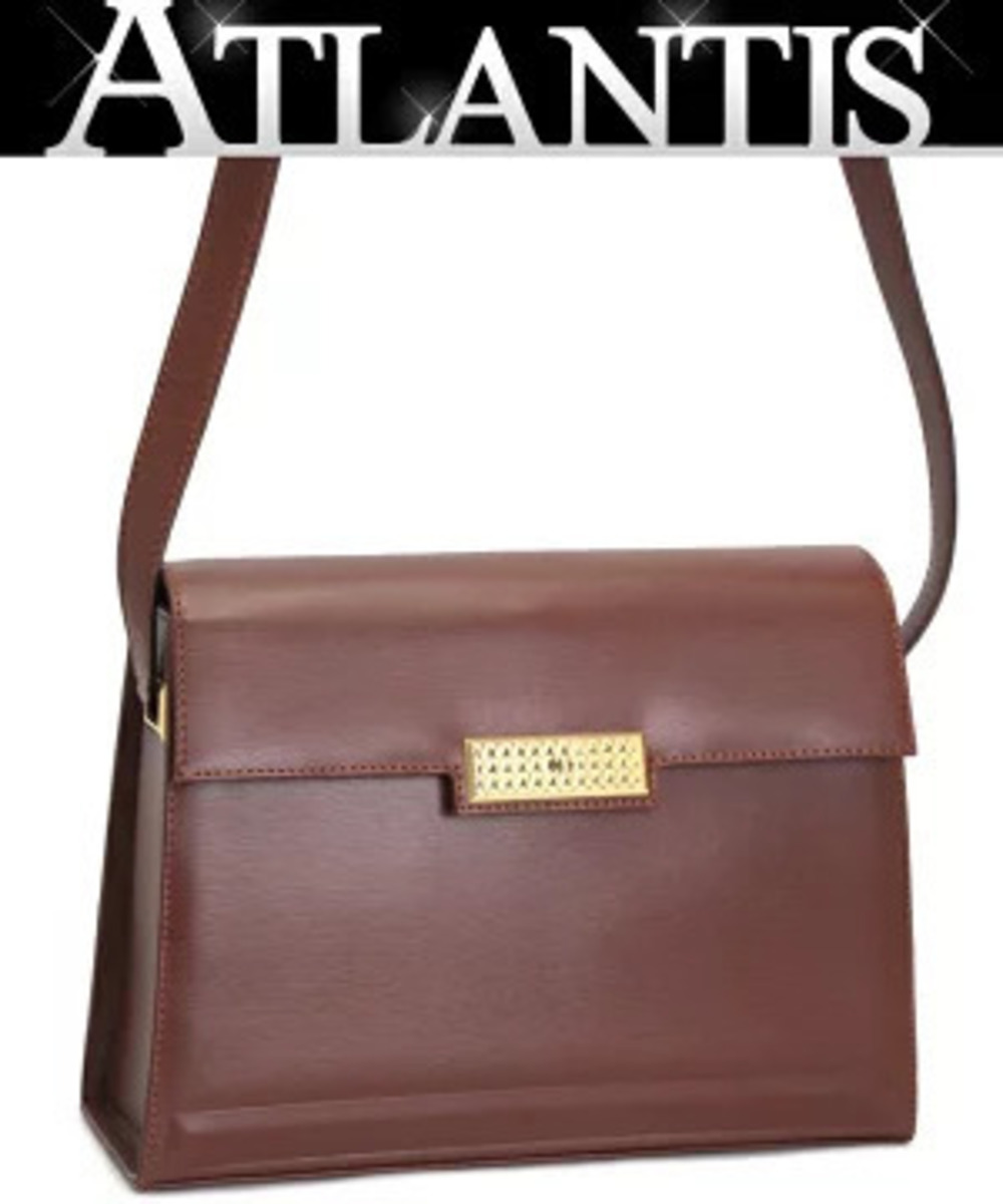 Christian Dior Shoulder Bag Houndstooth Brown Leather
